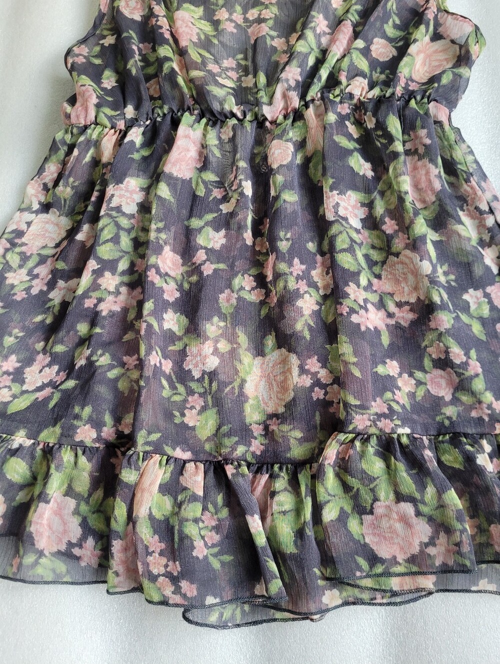 Vintage Y2K Roses Print Lace Back Sleeveless Chiffon Babydoll Top Large - Picture 9 of 16
